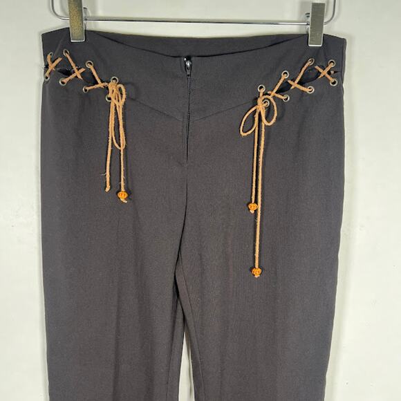 2B Clothing Vintage Lace Up Boot Cut Trouser Pants M Black High Rise Gothic - Picture 3 of 8